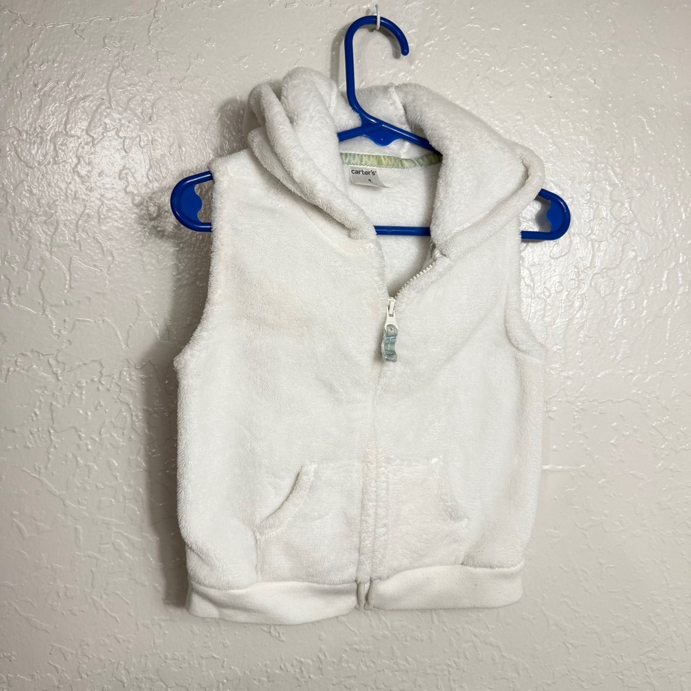Carters White Fleece Hooded Vest with Bear Ears Kids 24 Months Zip Up Plush